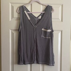 NWOT POL Gray Tank Top with Lace Accents, Size L